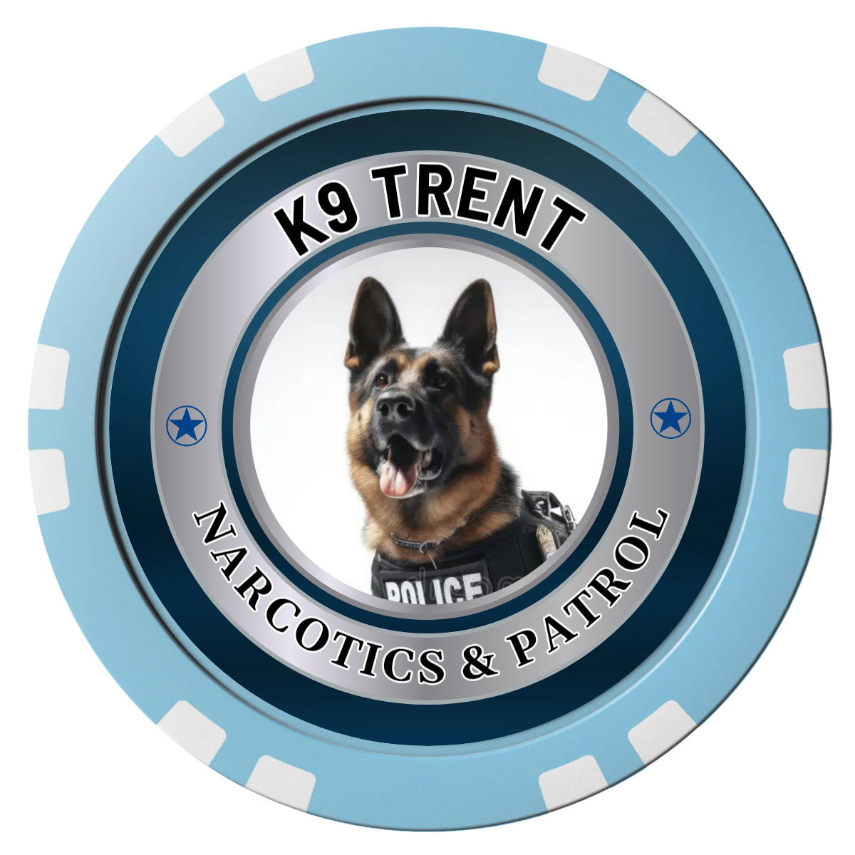 K-9 Trent Composite Poker Chips - Light Blue / Double Stripe - Front