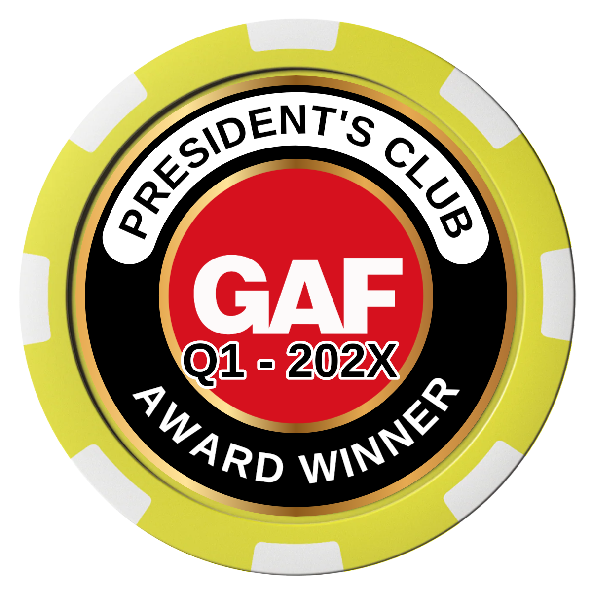 President's Club Composite Poker Chips - Yellow / 8 Spot - Front