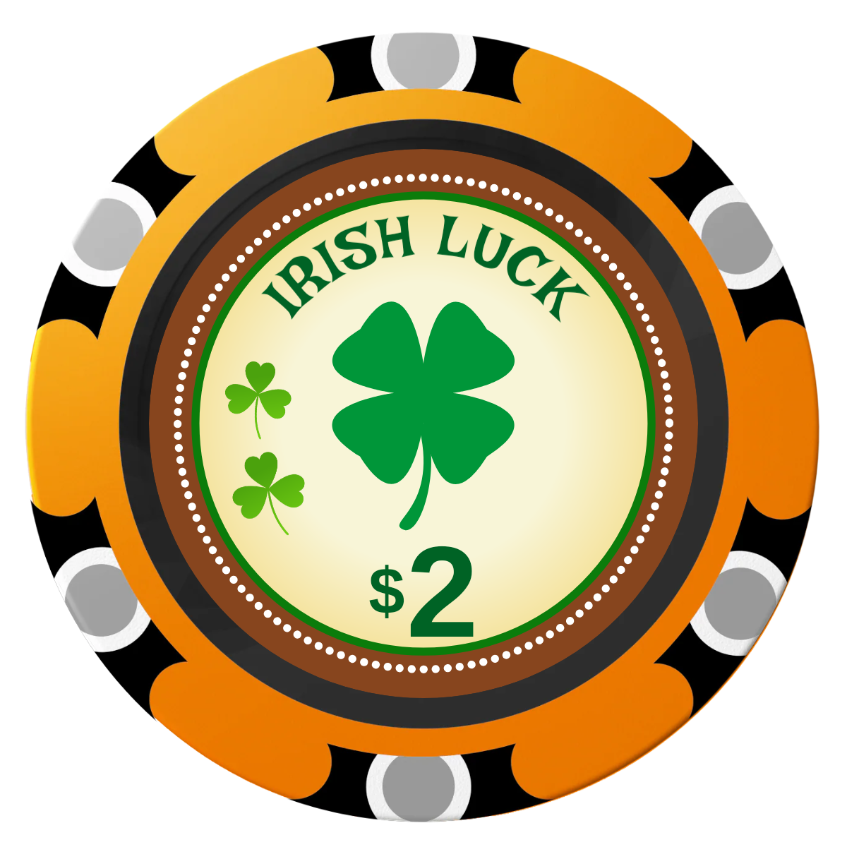 Irish Luck Clay Poker Chips - Orange / Monte Carlo / 40mm - Front