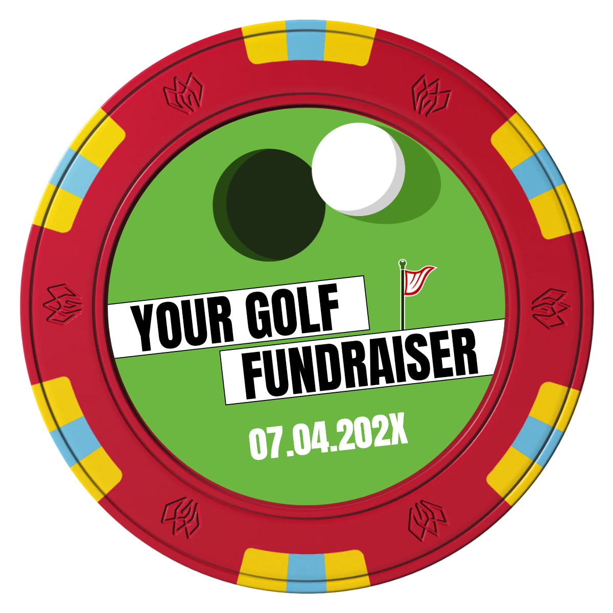 Putting Around Tournament Clay Poker Chips - Red / 6 Spot Gem / 40mm - Front