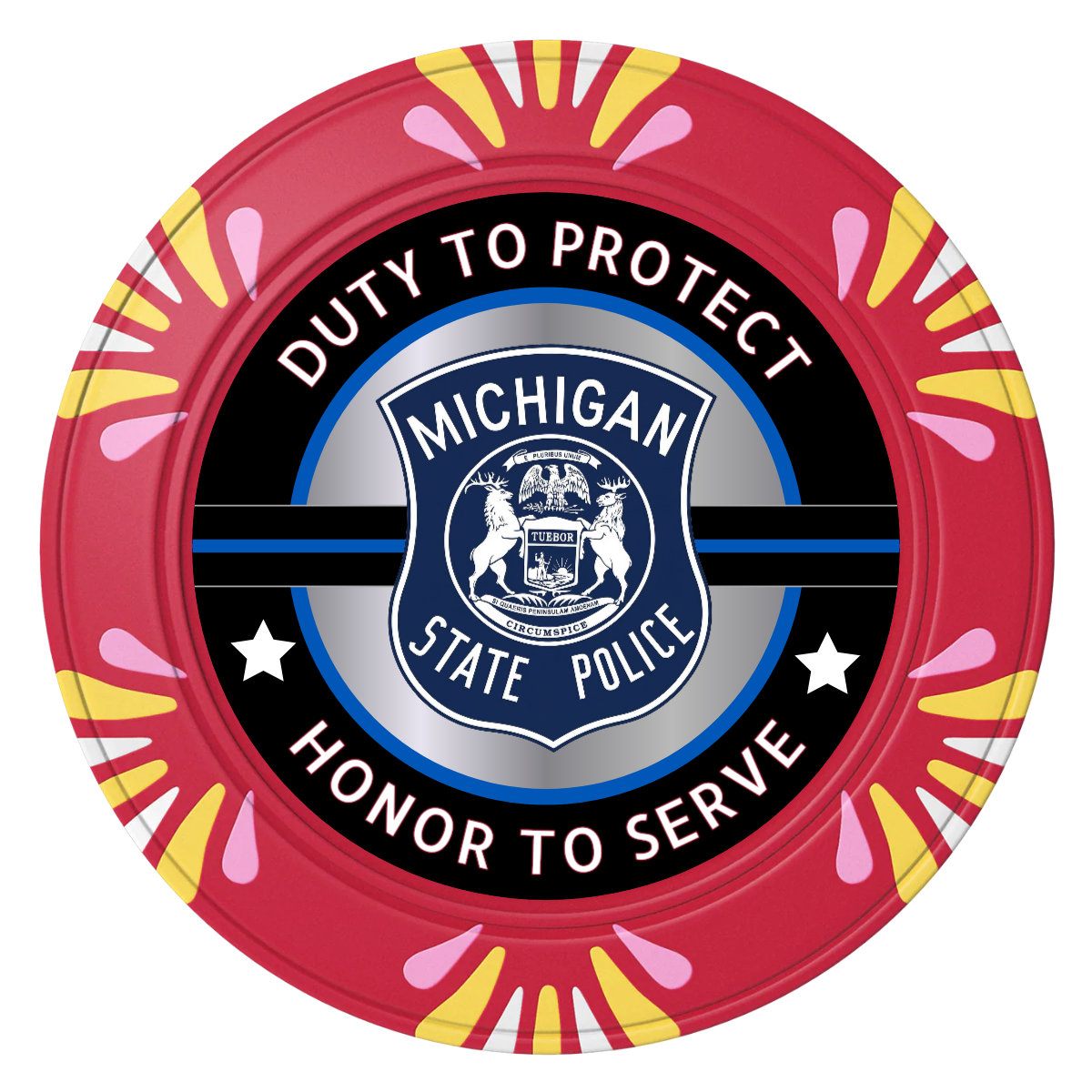 Police Department #01 Clay Poker Chips - Red / Macau / 40mm - Front