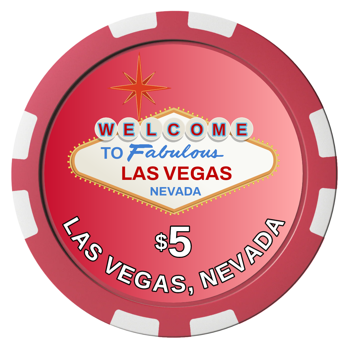 Vegas Sign Composite Poker Chips - Red / 8 Stripe - Front