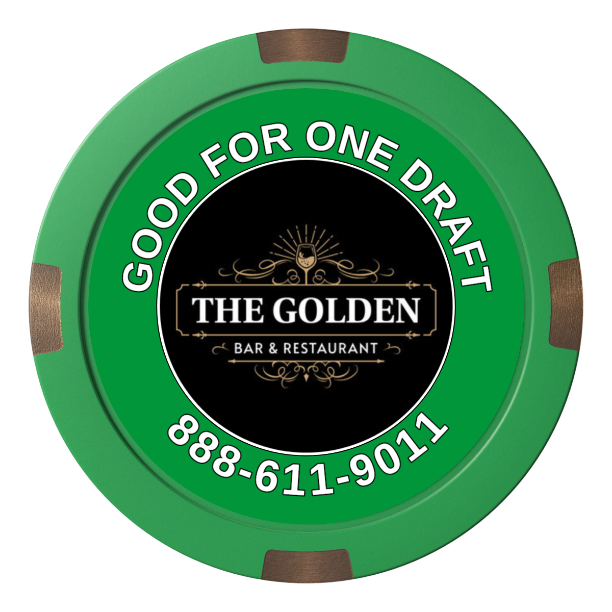 Branded Logo Bar Drink Token Composite & Metal Hybrid Poker Chips - Green / 4 Spot - Front