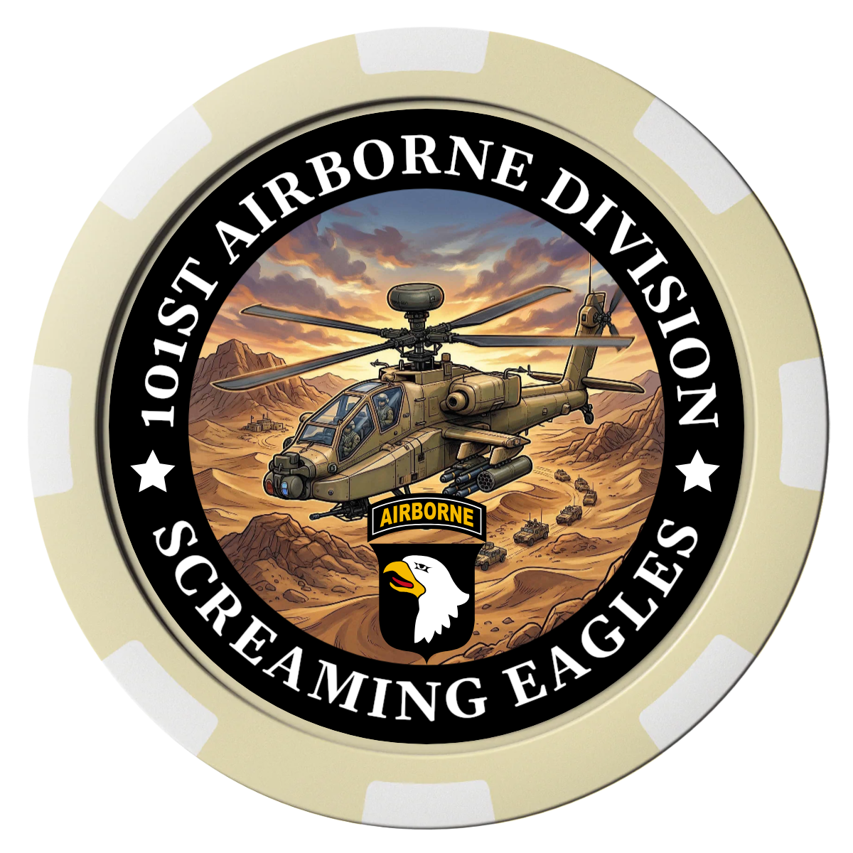 Army Airborne Magnetic Composite Poker Chips - Ivory / 8 Spot - Front
