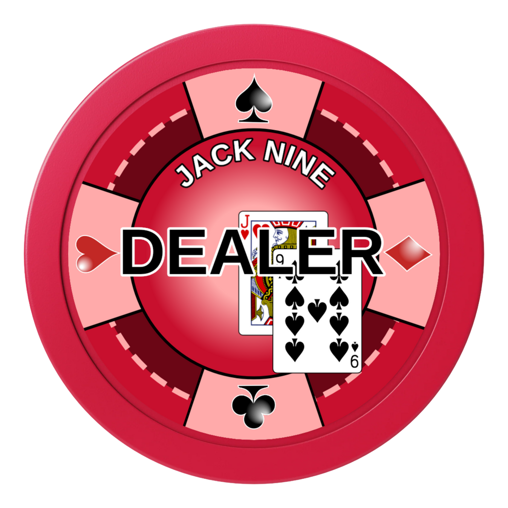 Jack Nine Card Room 2" Composite Dealer Button - Red - Front