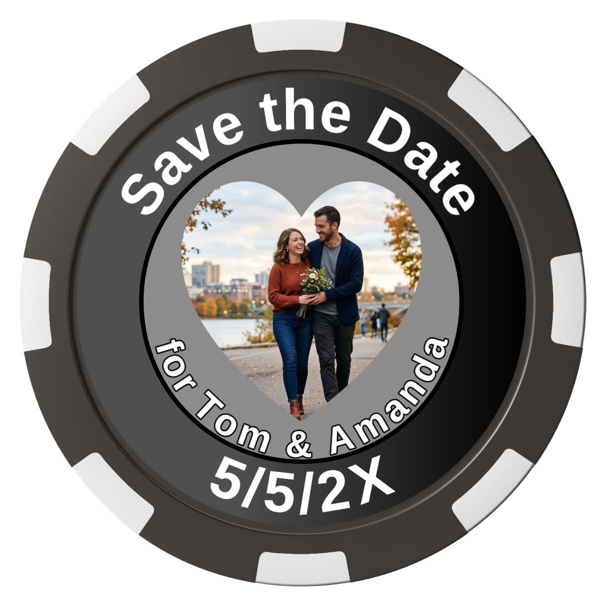 Save the Date #01 Composite Poker Chips - Black / 8 Spot - Back