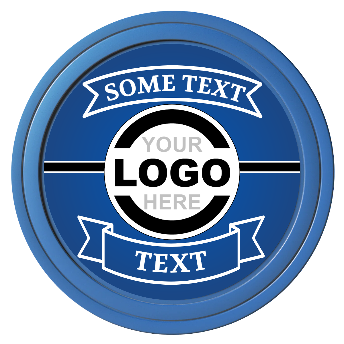 Double Banner Composite Poker Chips - Blue / Solid - Front