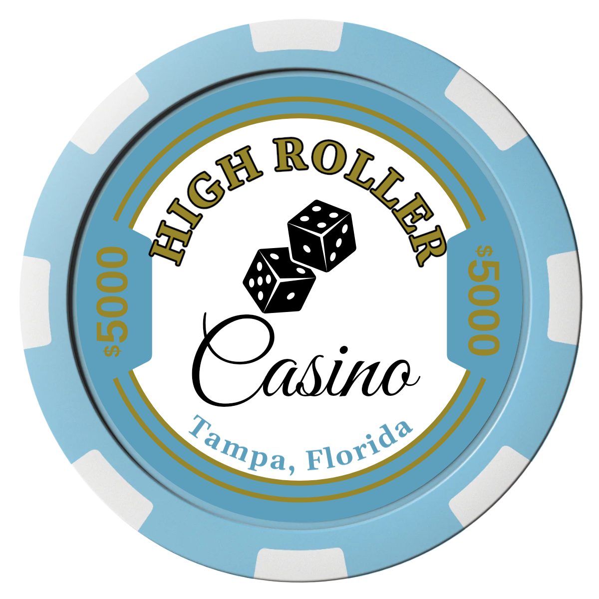 High Roller Casino Composite Poker Chips - Light Blue / 8 Spot - Front