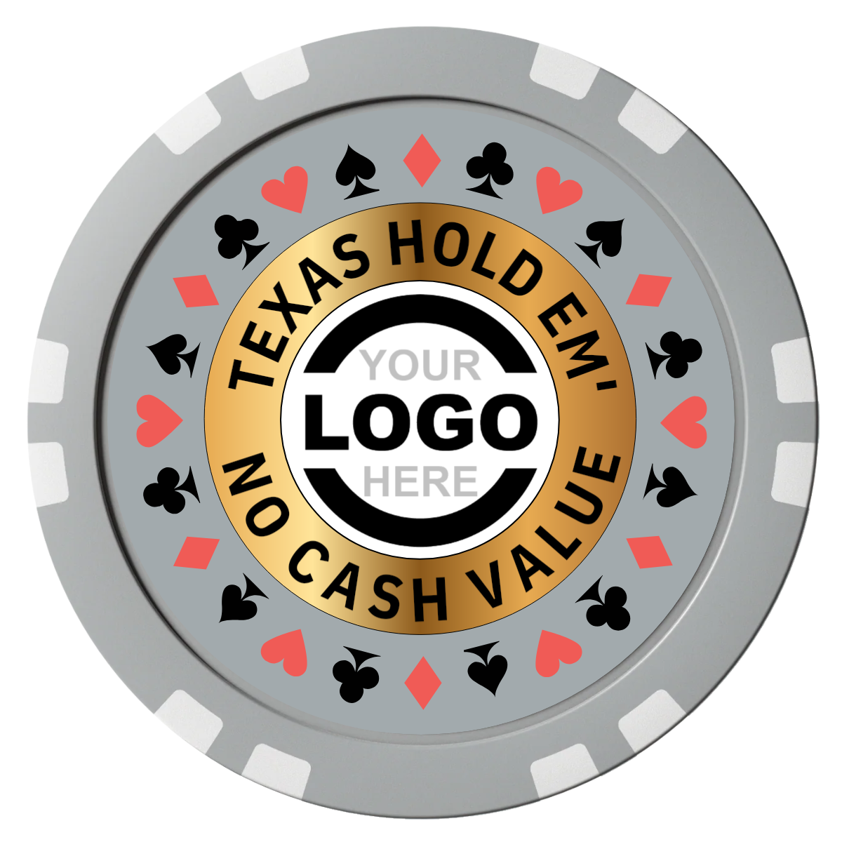 Texas Hold Em' Composite Poker Chips - Gray / Double Stripe - Front