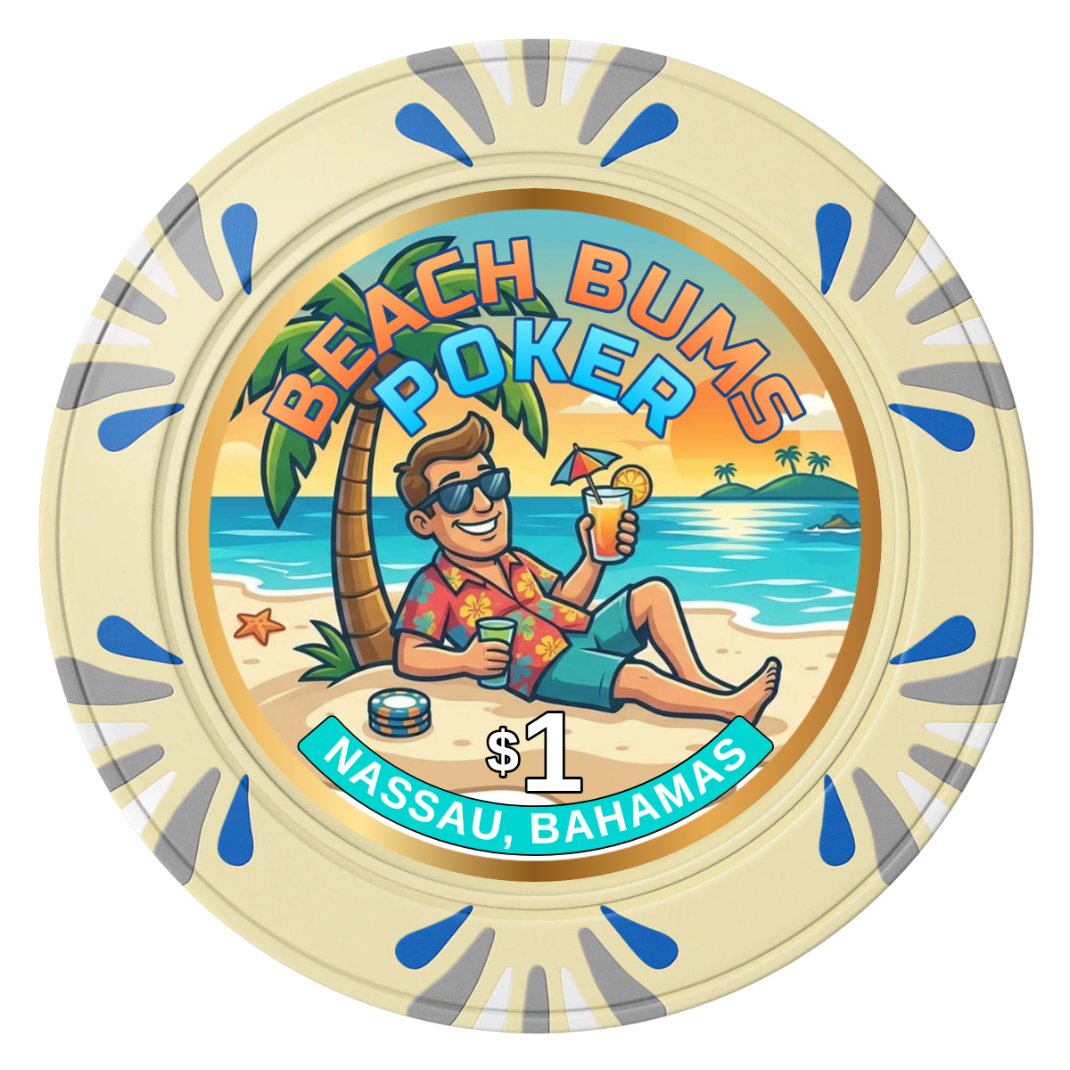 Sandy's Casino Clay Poker Chips - Ivory / Macau / 40mm - Front