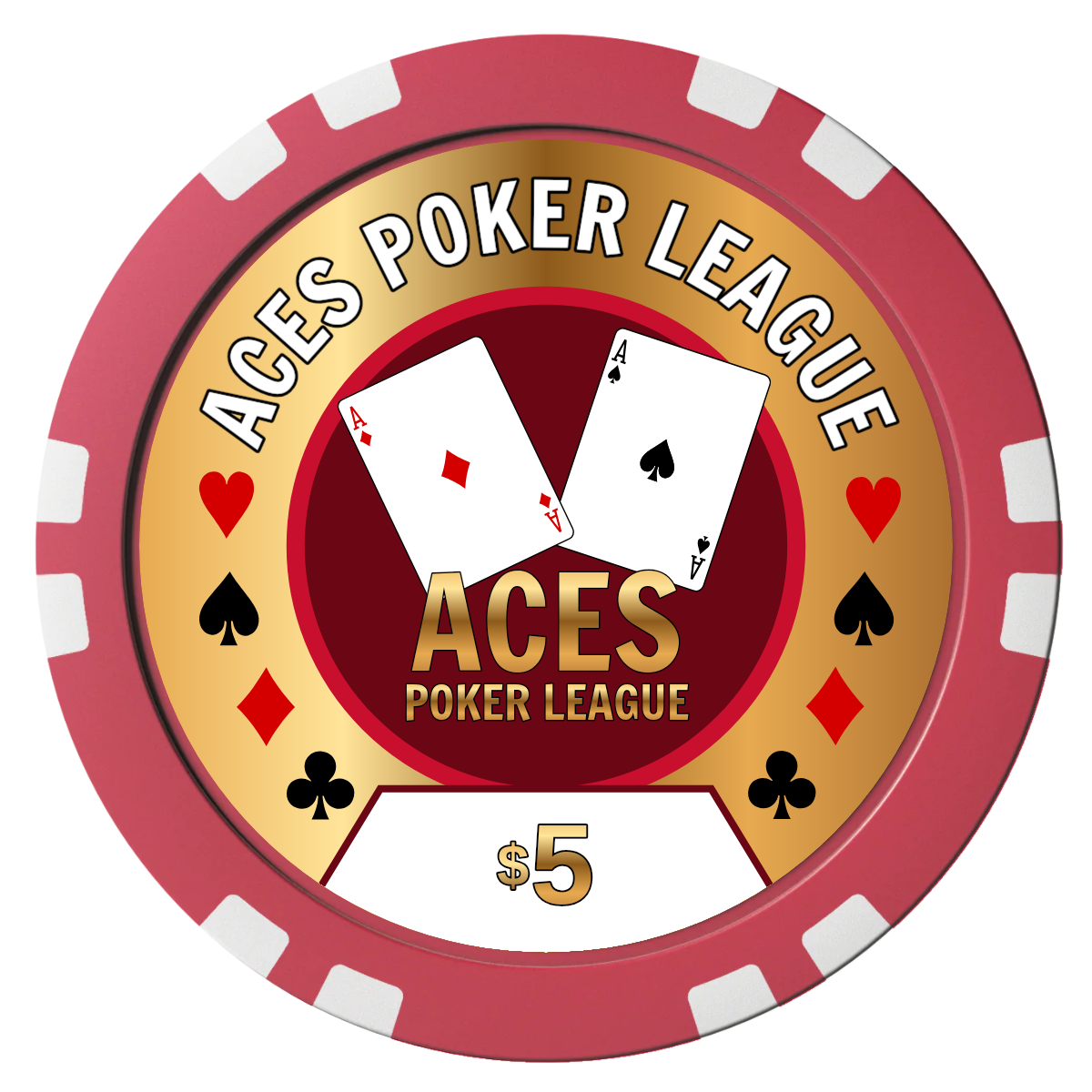 Aces Poker League Composite Poker Chips - Red / Double Stripe - Front