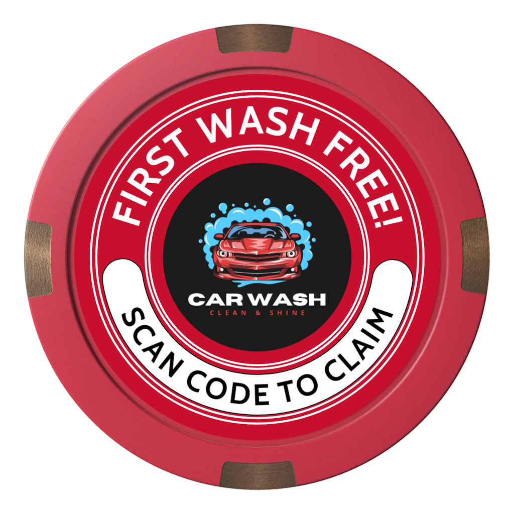 Car Wash Promotion Composite & Metal Hybrid Poker Chips - Red / 4 Spot - Front