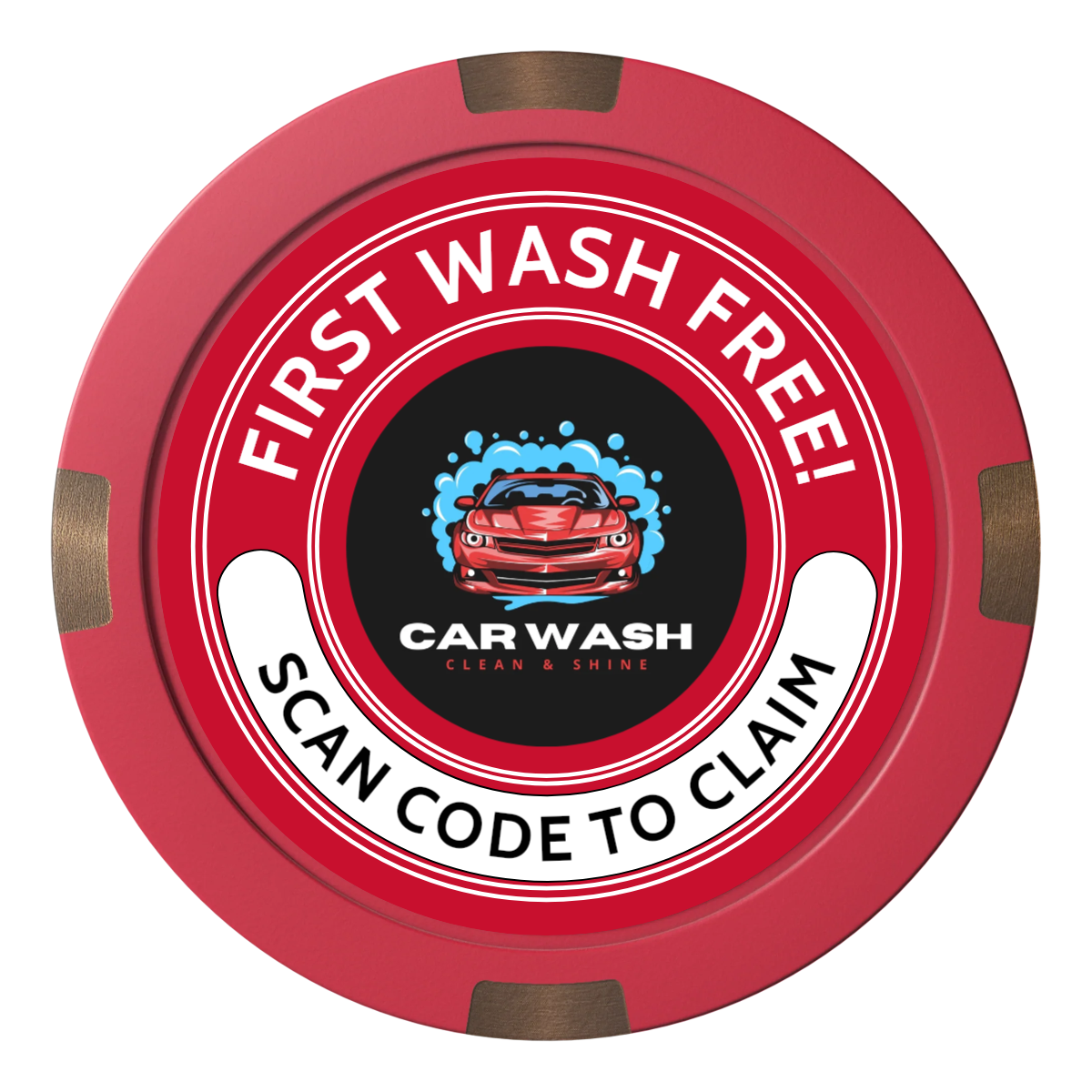 Car Wash Promotion Composite & Metal Hybrid Poker Chips - Red / 4 Spot - Front