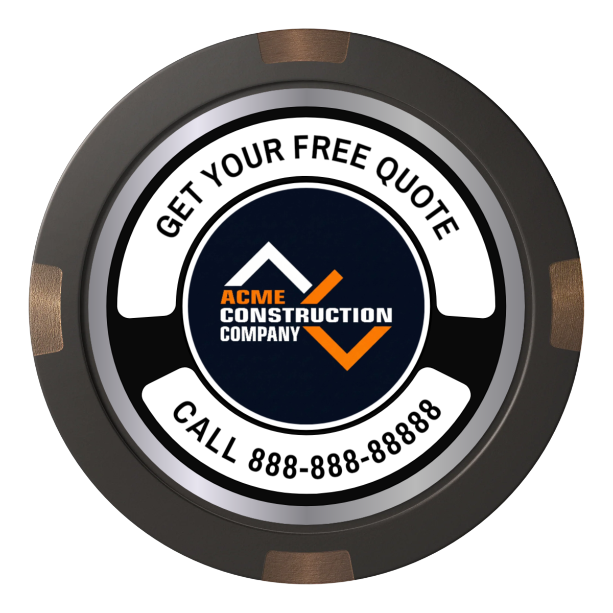 Acme Construction Composite & Metal Hybrid Poker Chips - Black - Back