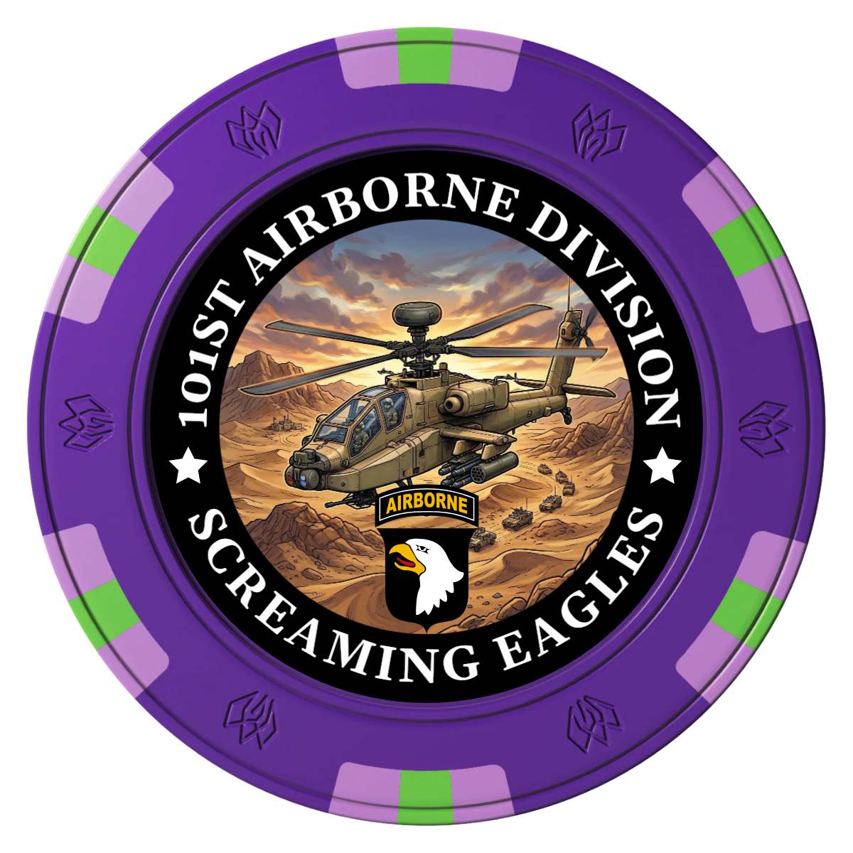 Army Airborne Clay Poker Chips - Purple / 6 Spot Gem / 40mm - Front