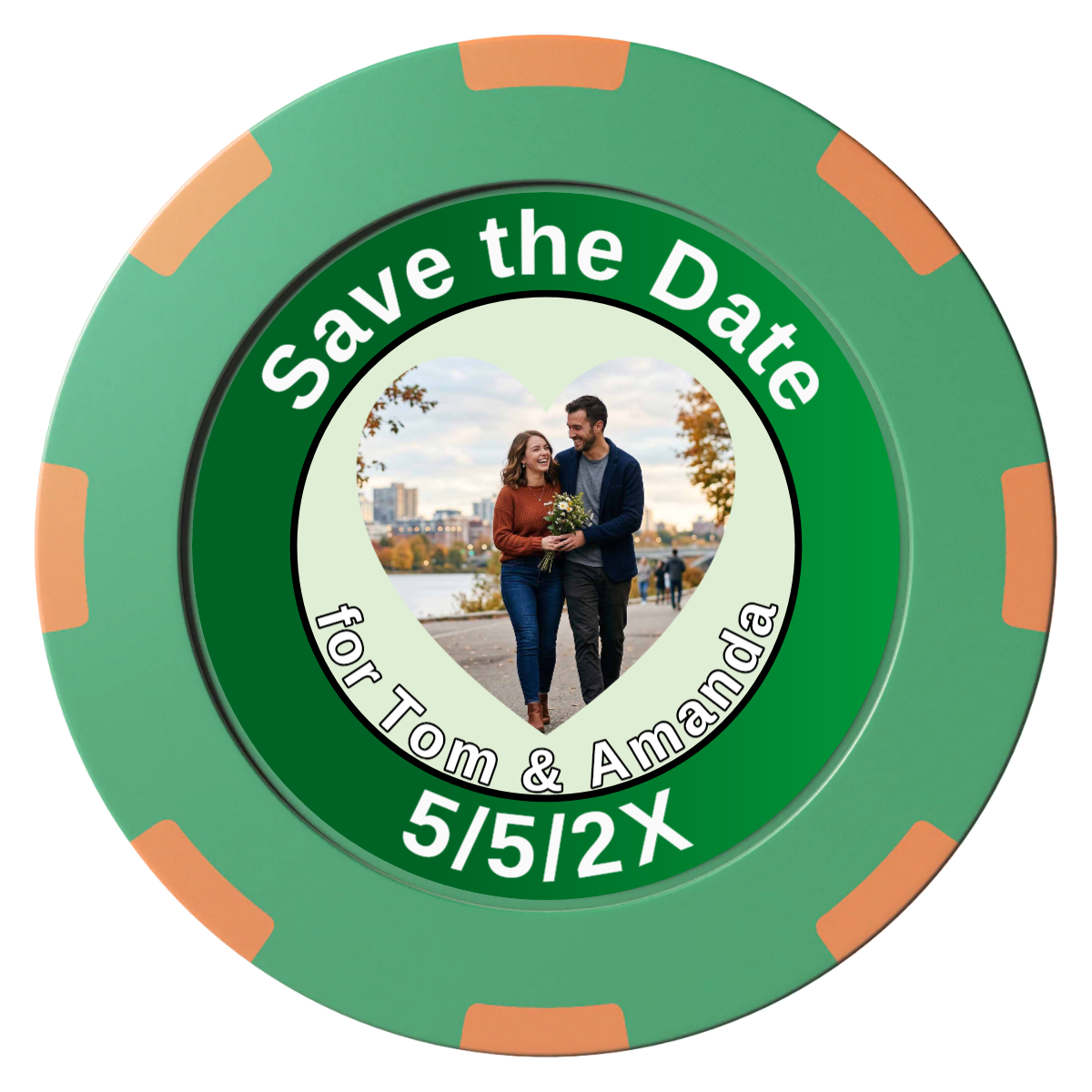 Save the Date #01 Clay Poker Chips - Green / 8 Spot (2 Tone) / 40mm - Front