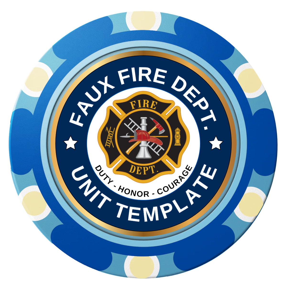 Faux Fire Dept. #01 Clay Poker Chips - Blue / Monte Carlo / 40mm - Front