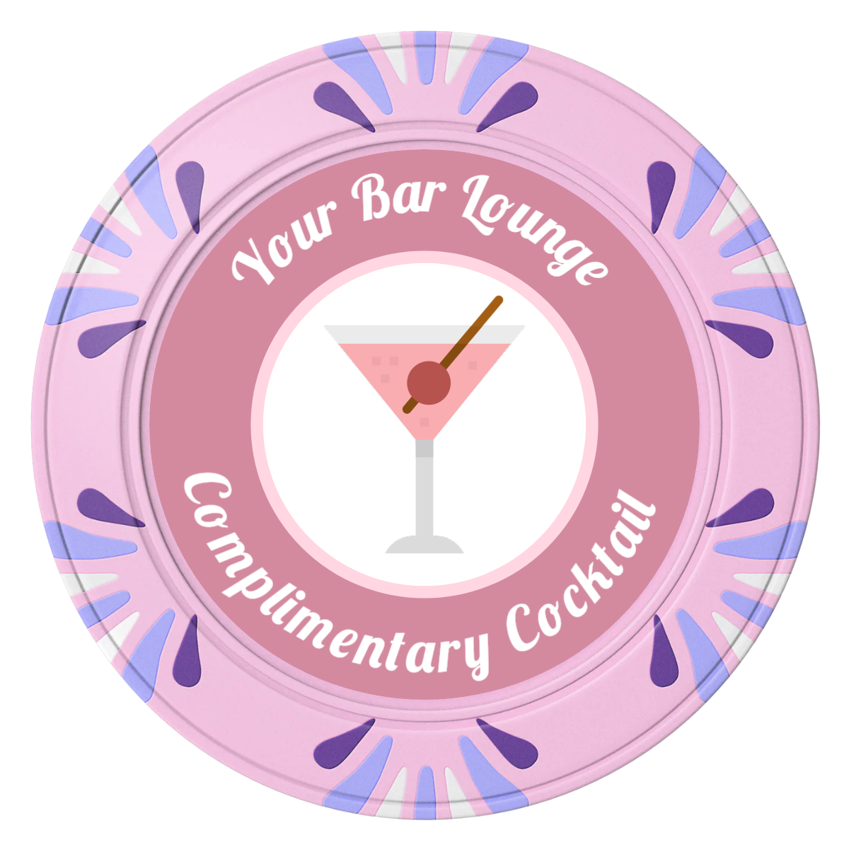 Fancy Drink Clay Poker Chips - Pink / Macau / 40mm - Front