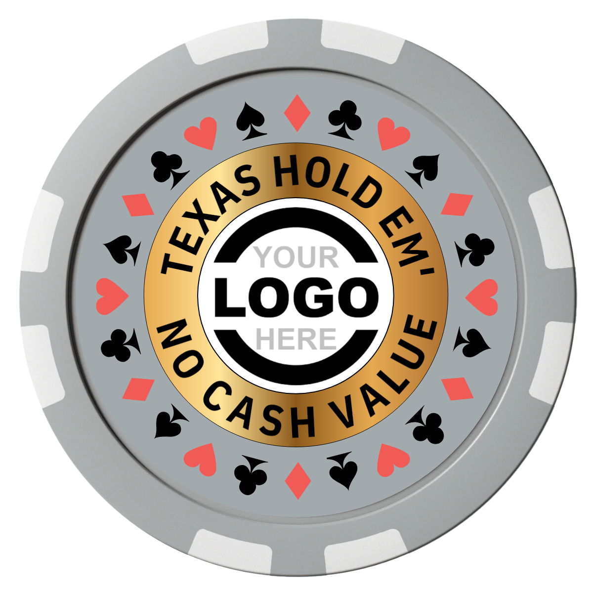 Texas Hold Em' Composite Poker Chips - Gray / 8 Stripe - Front