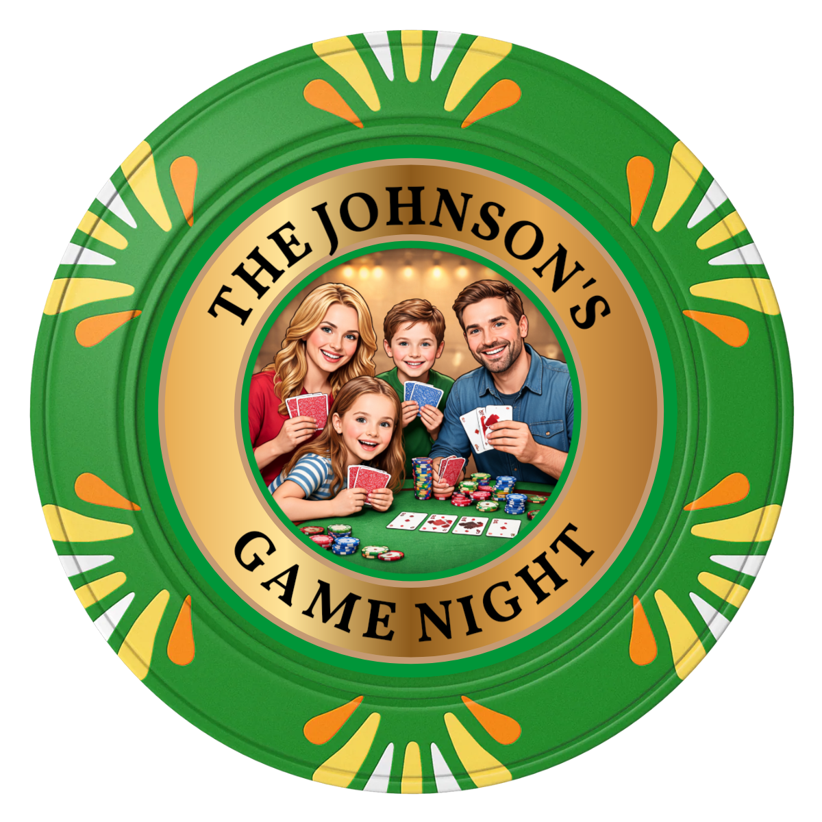 Family Game Night Clay Poker Chips - Green / Macau / 40mm - Front