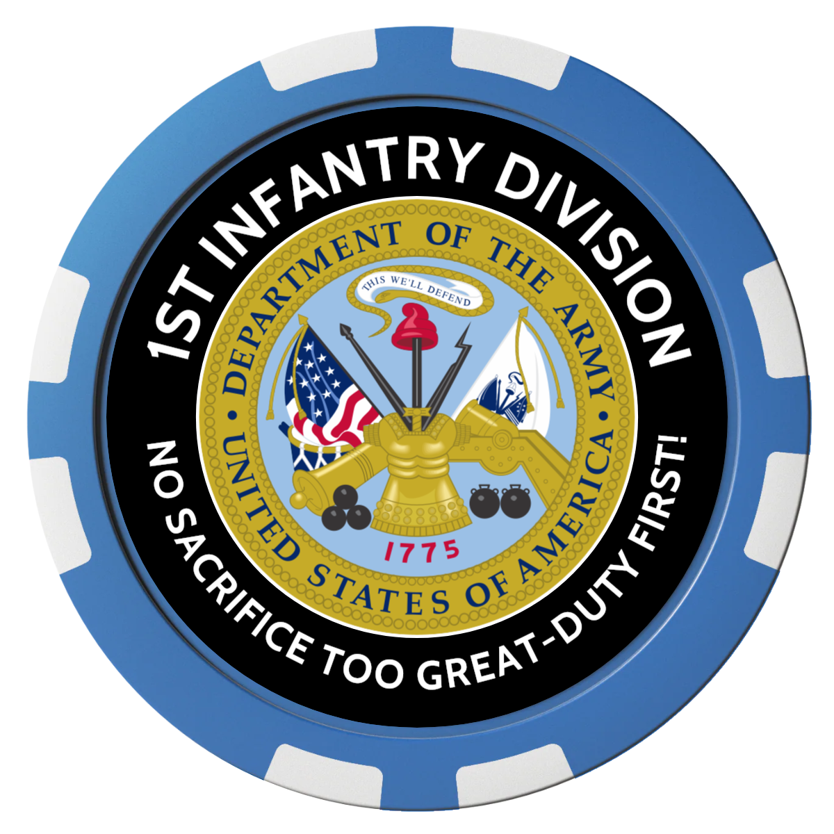 1st Infantry Division Composite Poker Chips - Blue / 8 Stripe - Back