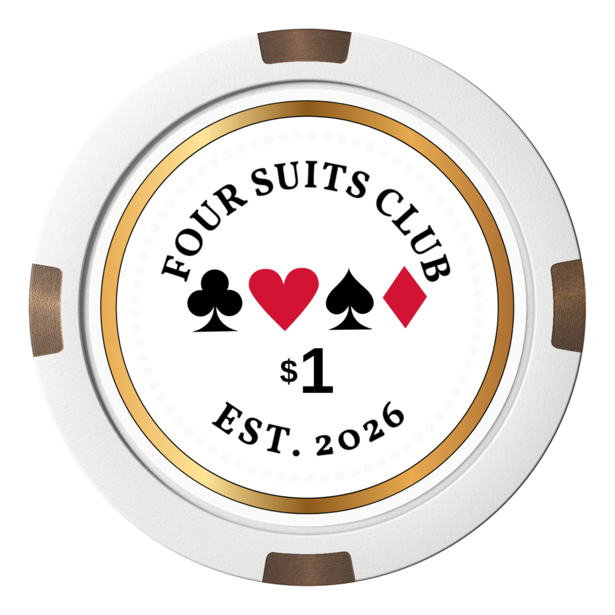 Fours Suits Club Composite & Metal Hybrid Poker Chips - White - Front