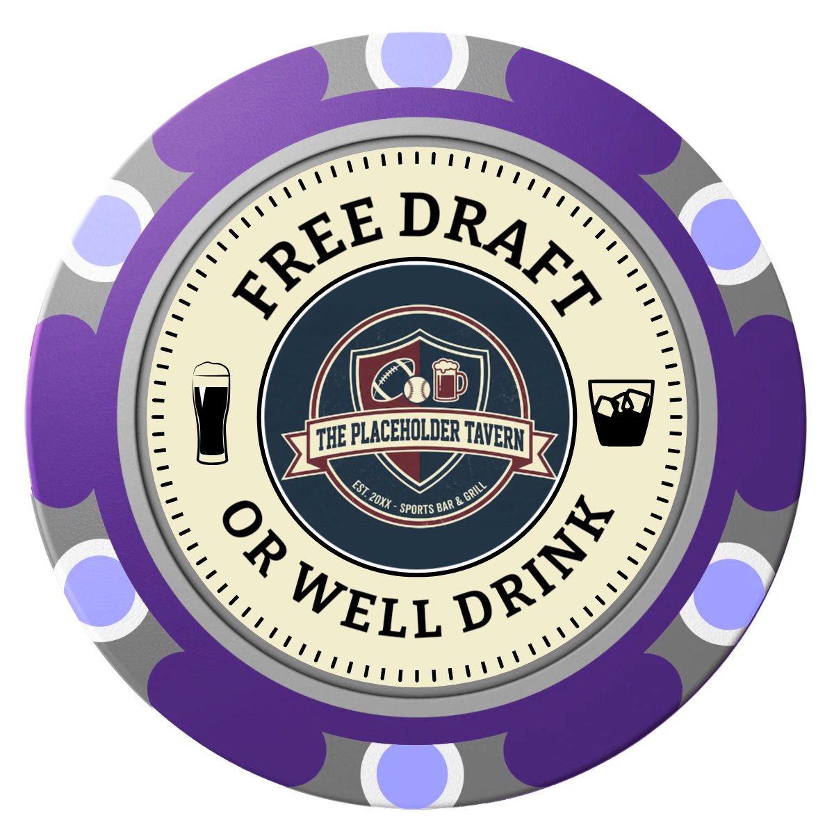 Beer Shop Clay Poker Chips - Purple / Monte Carlo / 40mm - Front