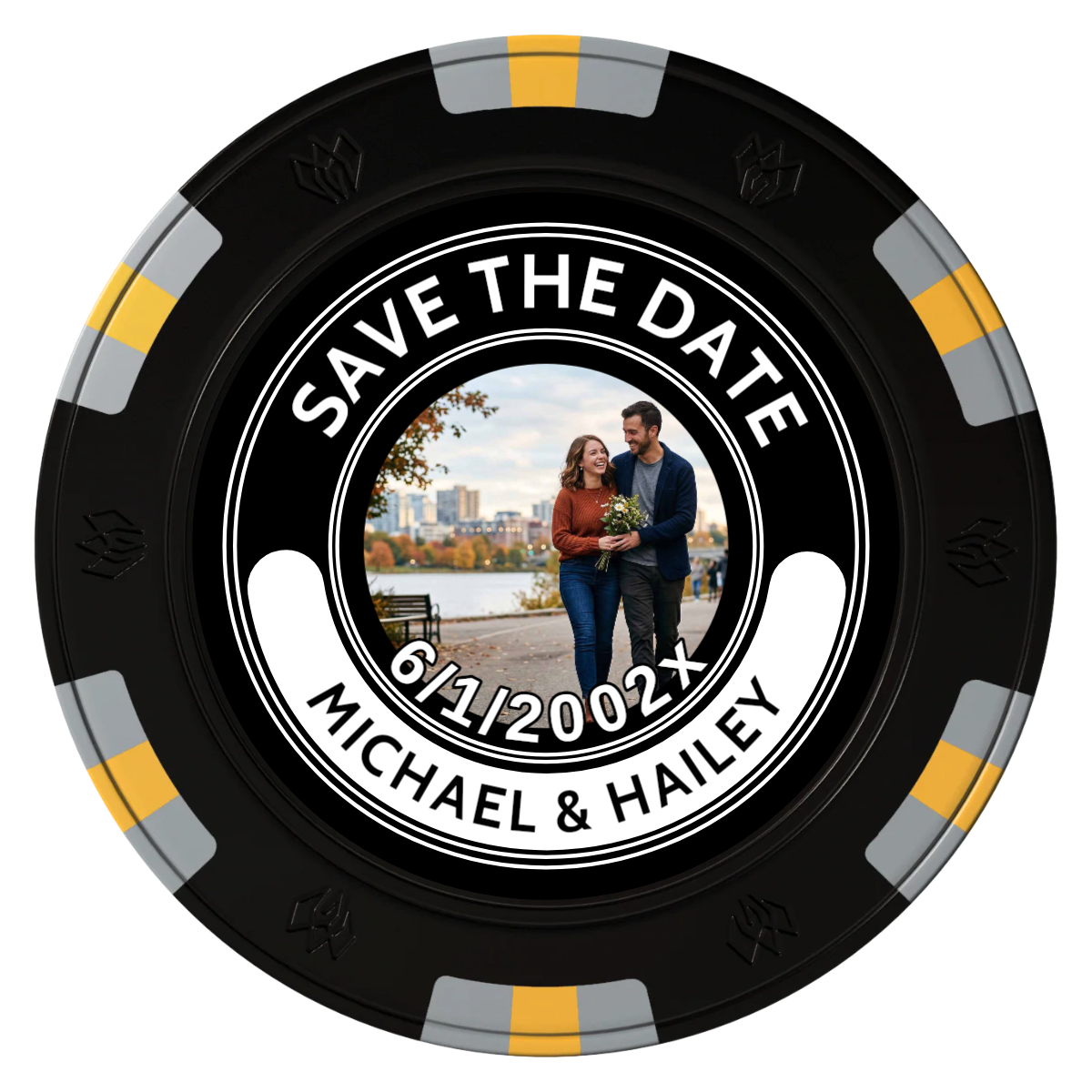 Save the Date Photo QR Code Clay Poker Chips - Black / 6 Spot Gem / 43mm - Front
