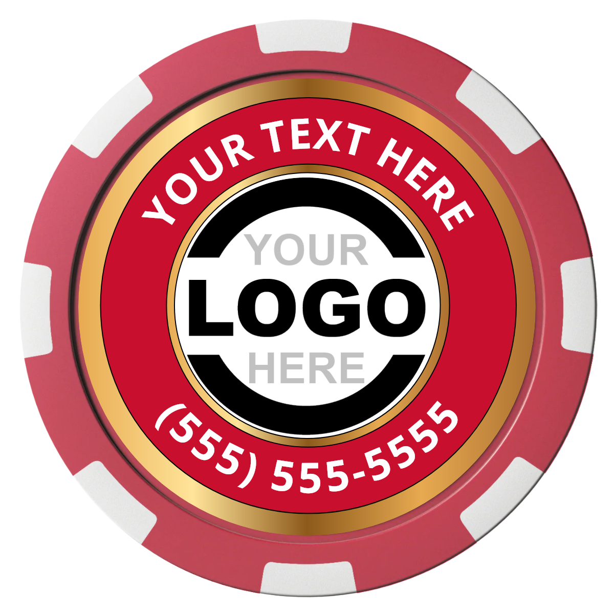 Simple Gold Ring Composite Poker Chips - Red / 8 Spot - Front