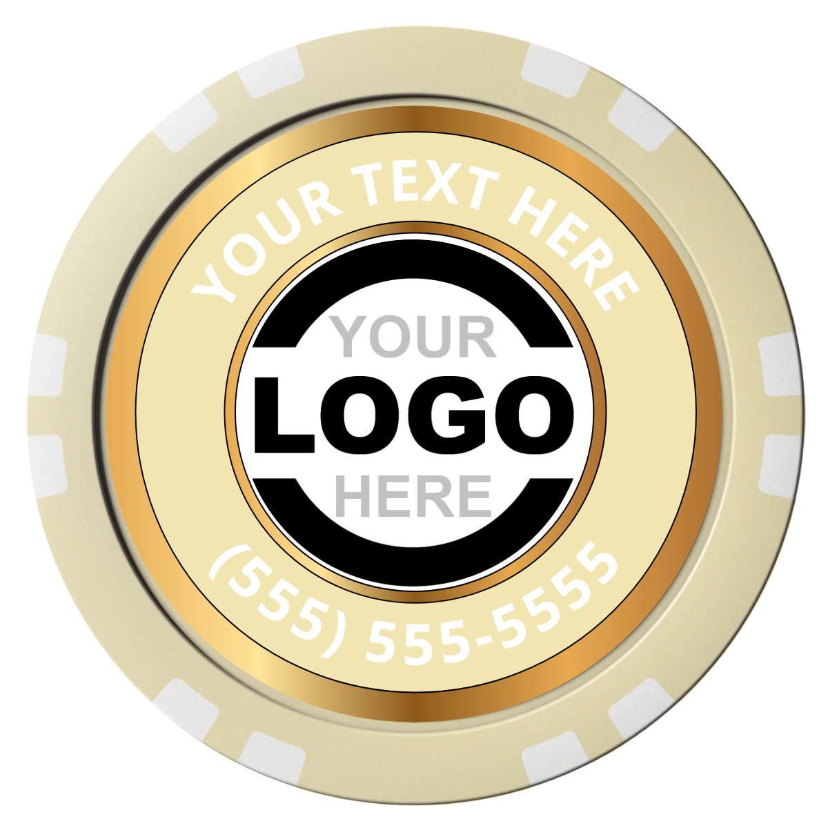 Simple Gold Ring Composite Poker Chips - Ivory / Double Stripe - Front