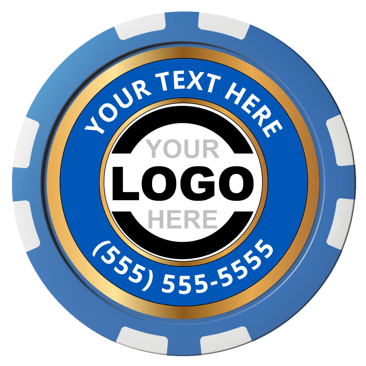 Simple Gold Ring Composite Poker Chips - Blue / 8 Stripe - Front