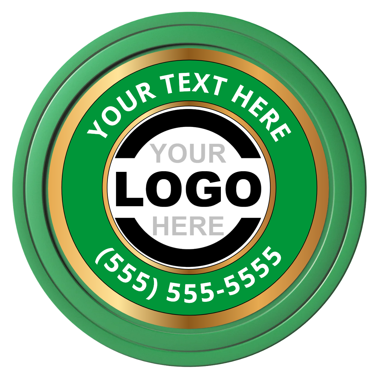 Simple Gold Ring Composite Poker Chips - Green / Solid - Front