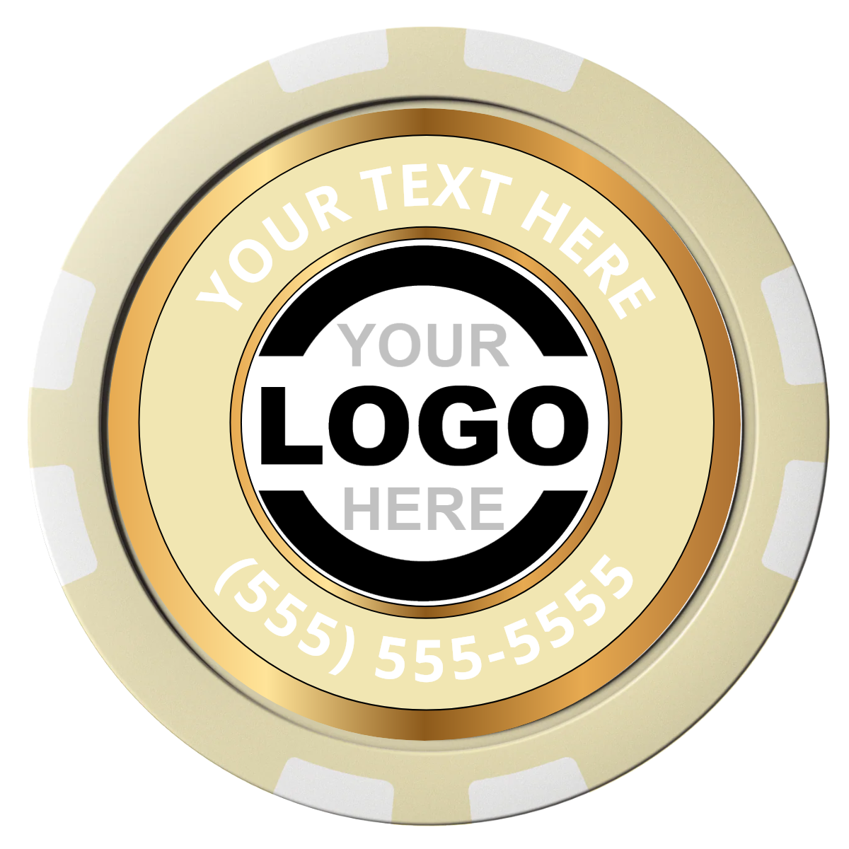 Simple Gold Ring Composite Poker Chips - Ivory / 8 Stripe - Front