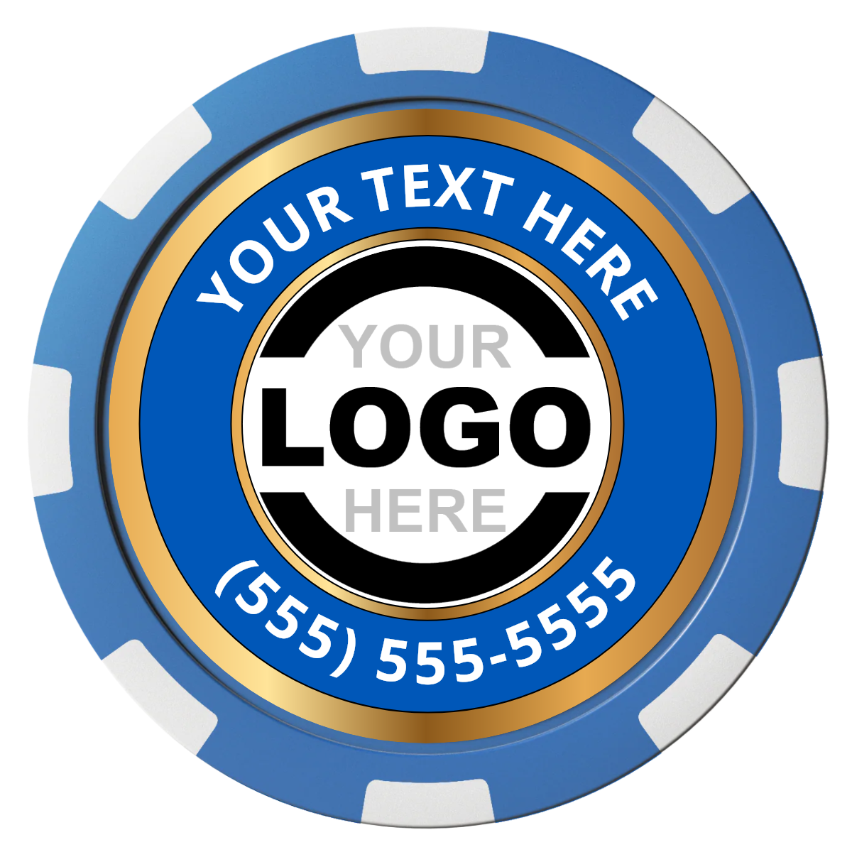 Simple Gold Ring Composite Poker Chips - Blue / 8 Spot - Front