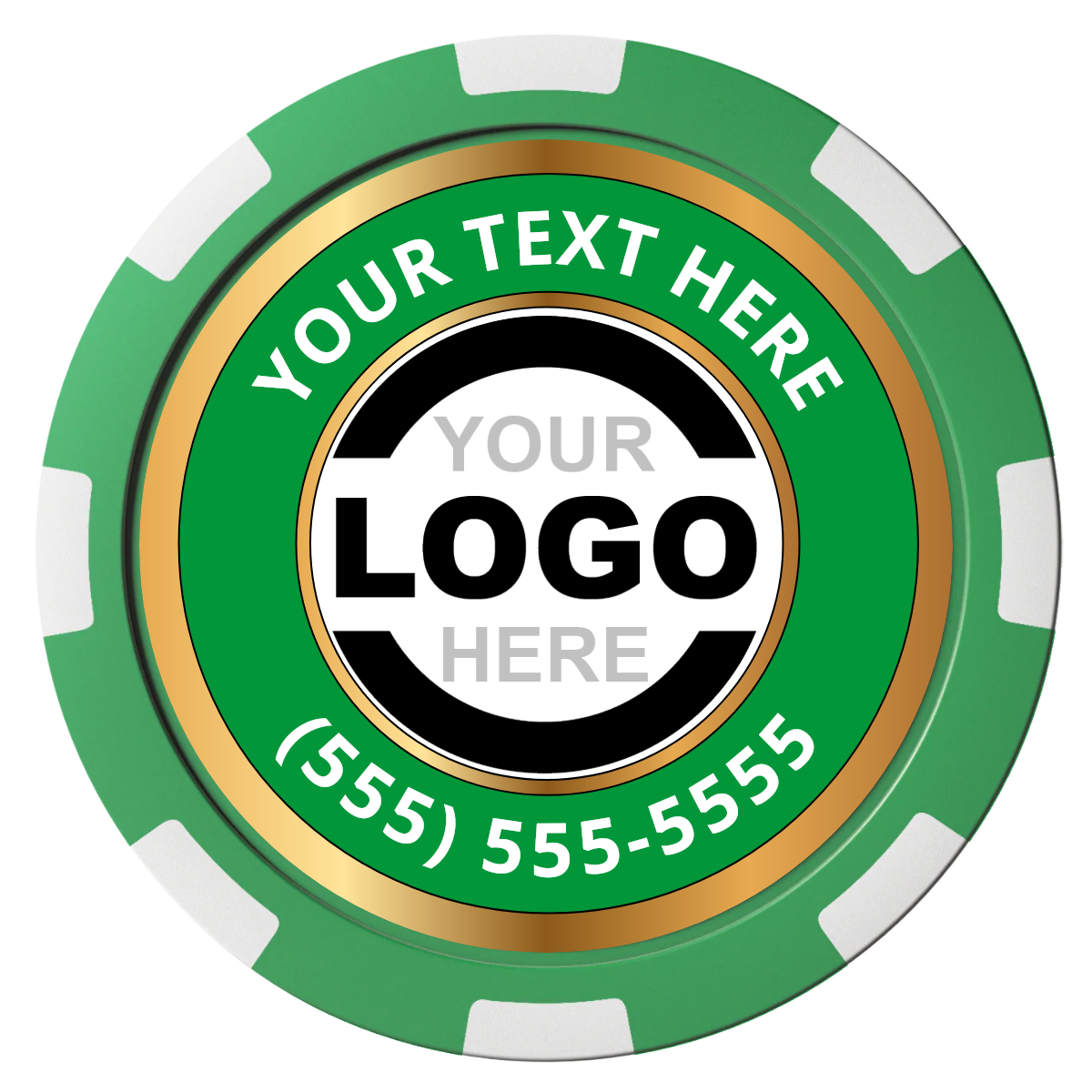 Simple Gold Ring Composite Poker Chips - Green / 8 Spot - Front