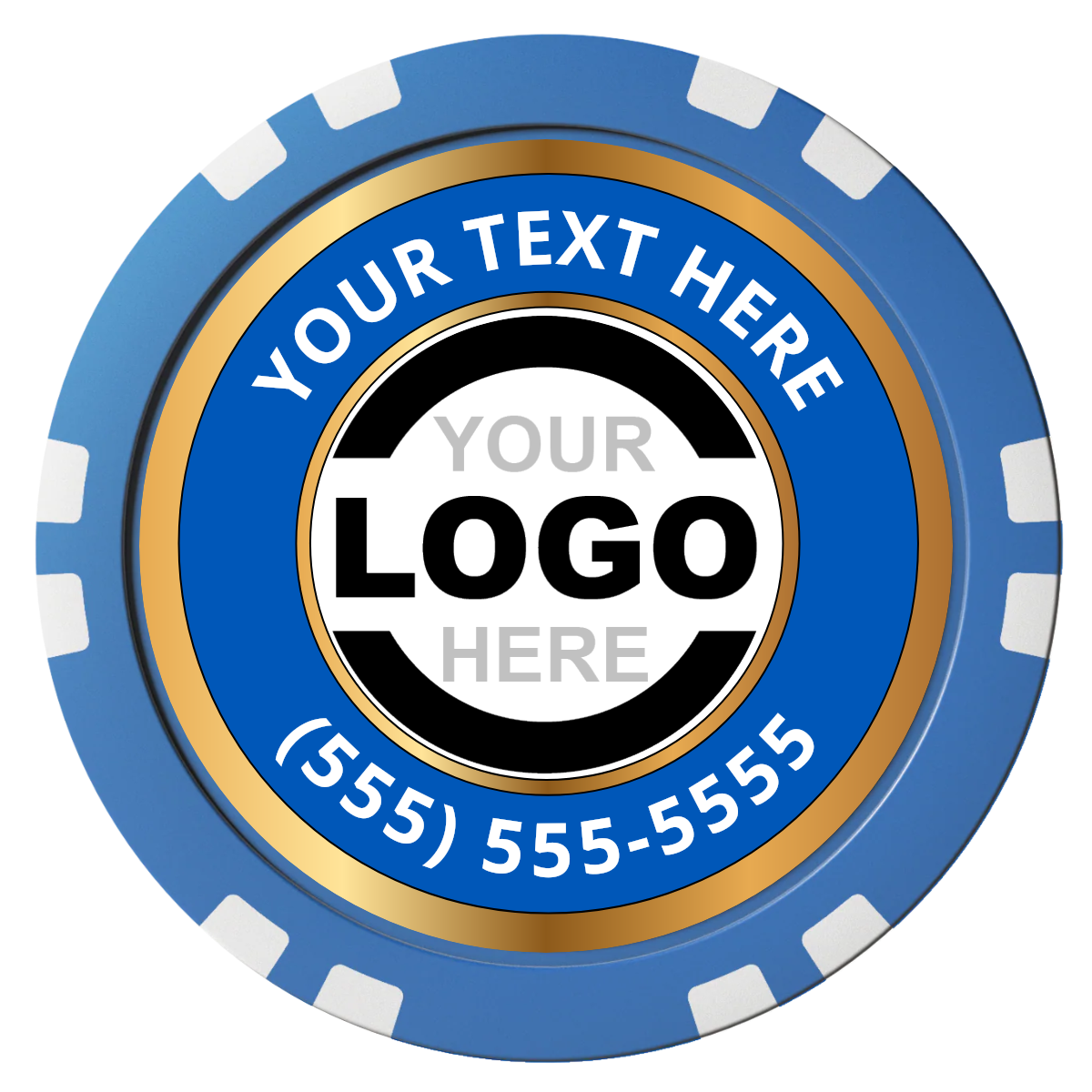 Simple Gold Ring Composite Poker Chips - Blue / Double Stripe - Front