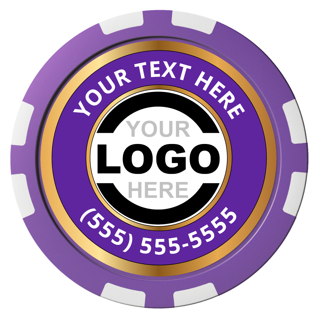 Simple Gold Ring Composite Poker Chips - Purple / 8 Stripe - Front