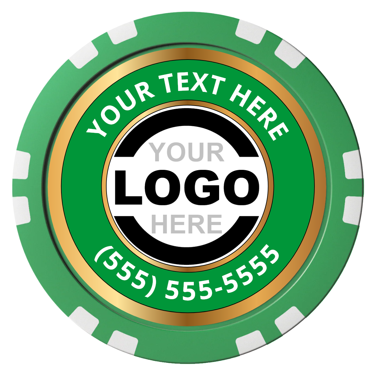 Simple Gold Ring Composite Poker Chips - Green / Double Stripe - Front