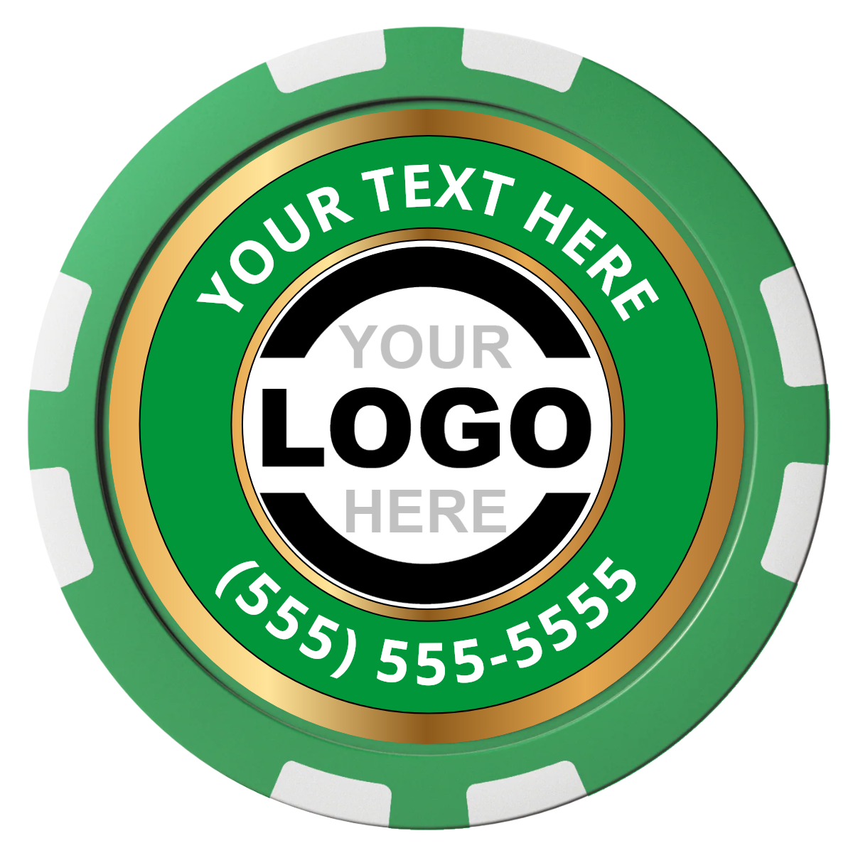 Simple Gold Ring Composite Poker Chips - Green / 8 Stripe - Front