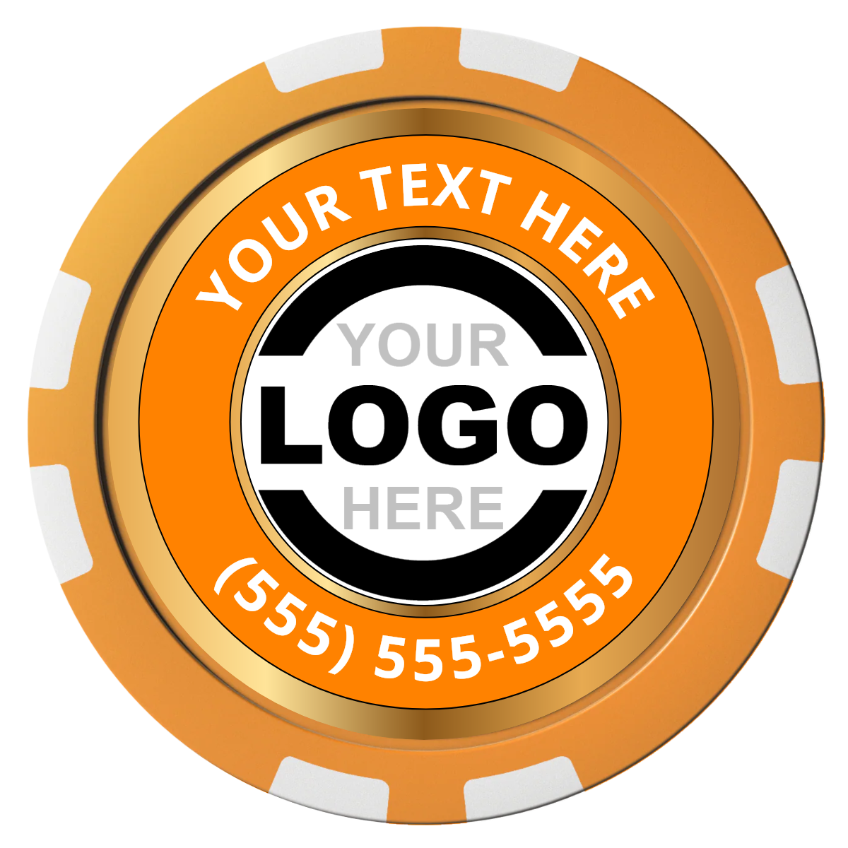 Simple Gold Ring Composite Poker Chips - Orange / 8 Stripe - Front