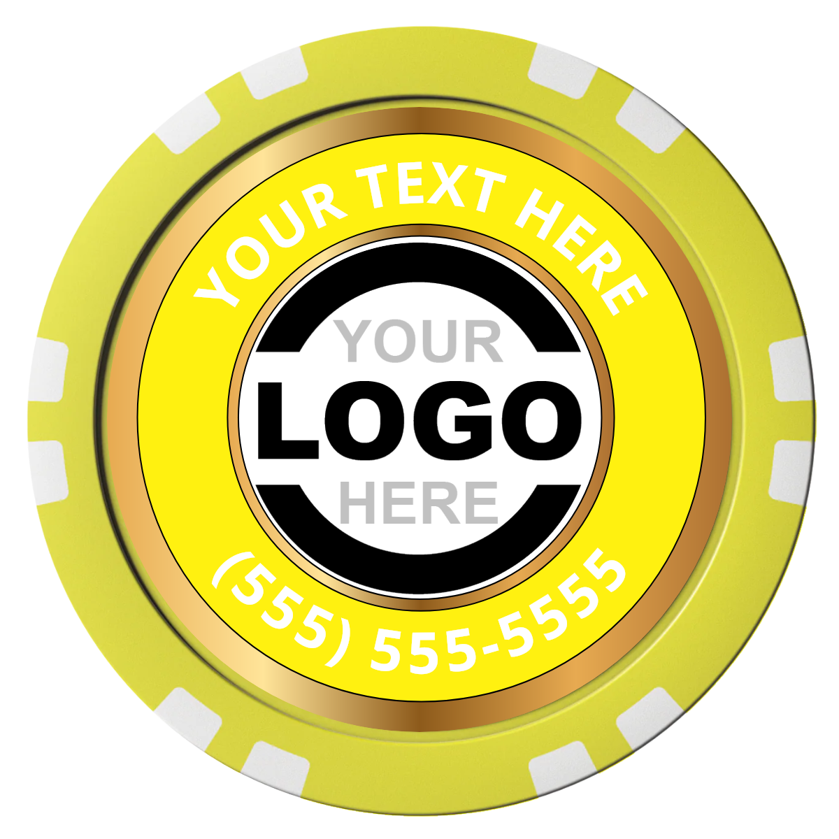 Simple Gold Ring Composite Poker Chips - Yellow / Double Stripe - Front