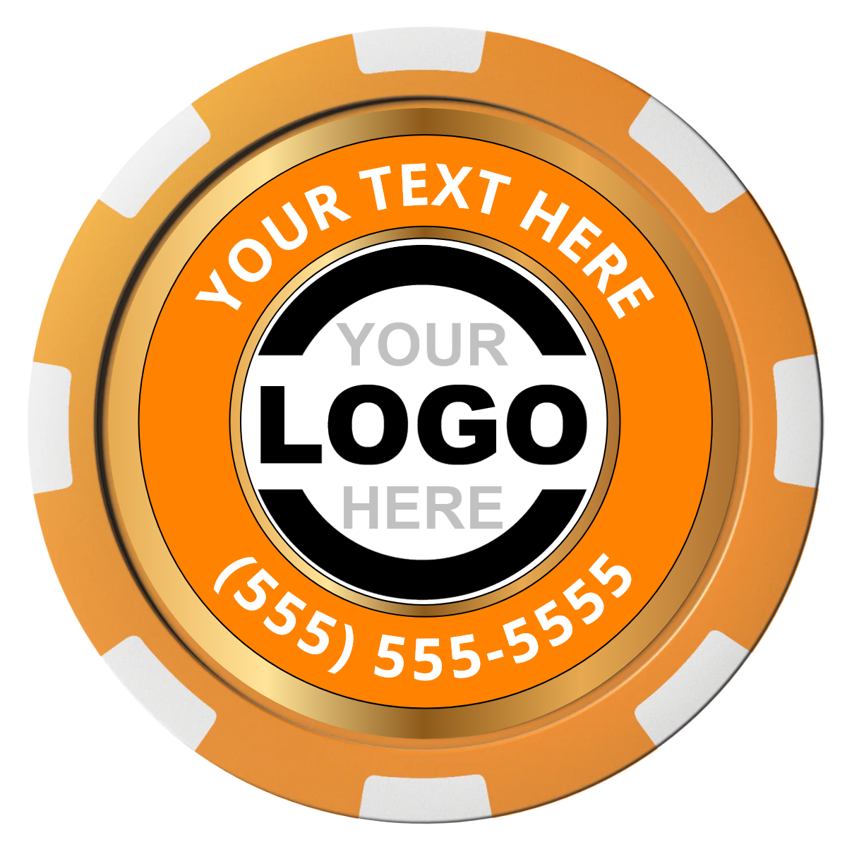 Simple Gold Ring Composite Poker Chips - Orange / 8 Spot - Front