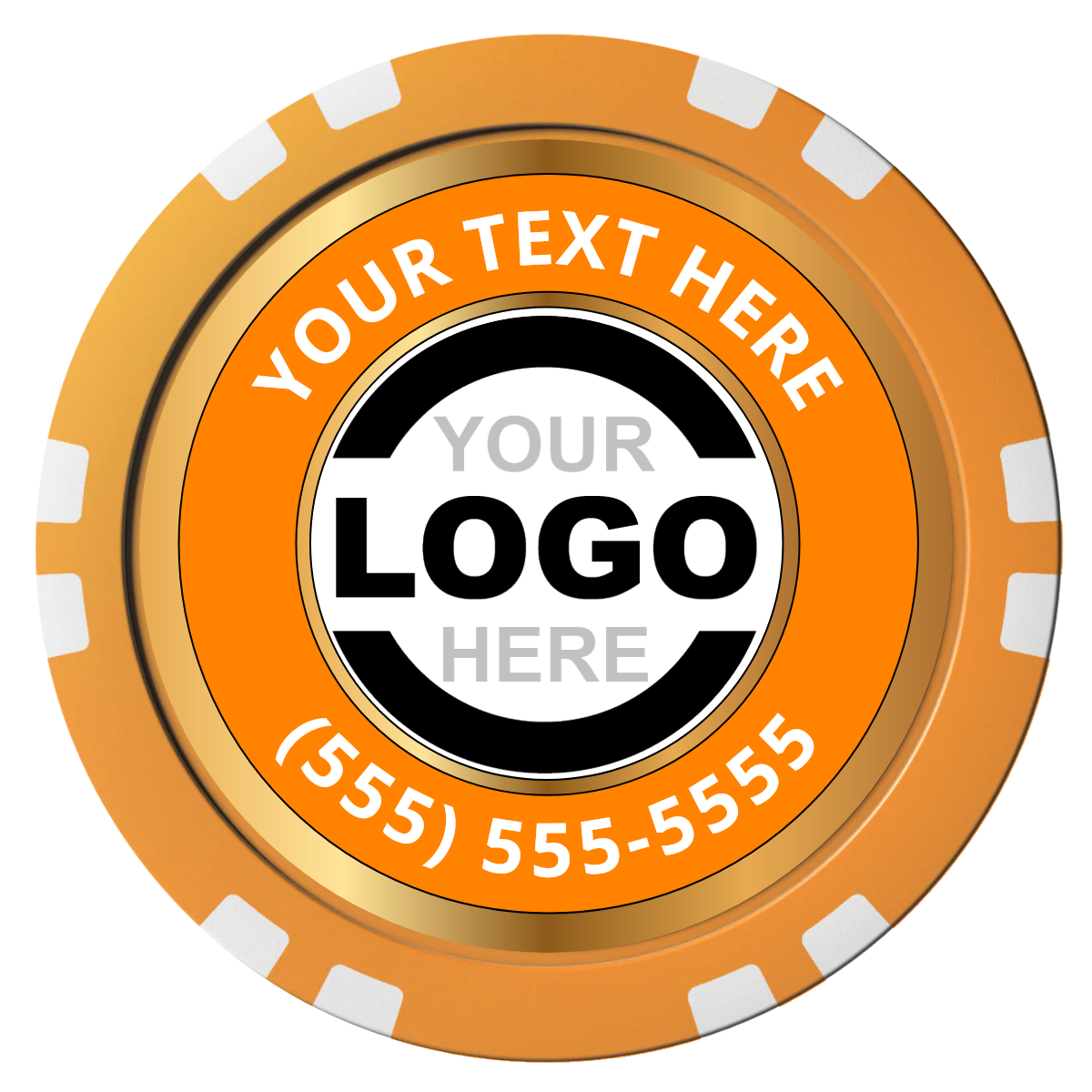 Simple Gold Ring Composite Poker Chips - Orange / Double Stripe - Front