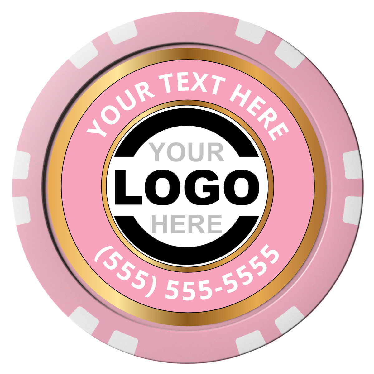 Simple Gold Ring Composite Poker Chips - Pink / Double Stripe - Front