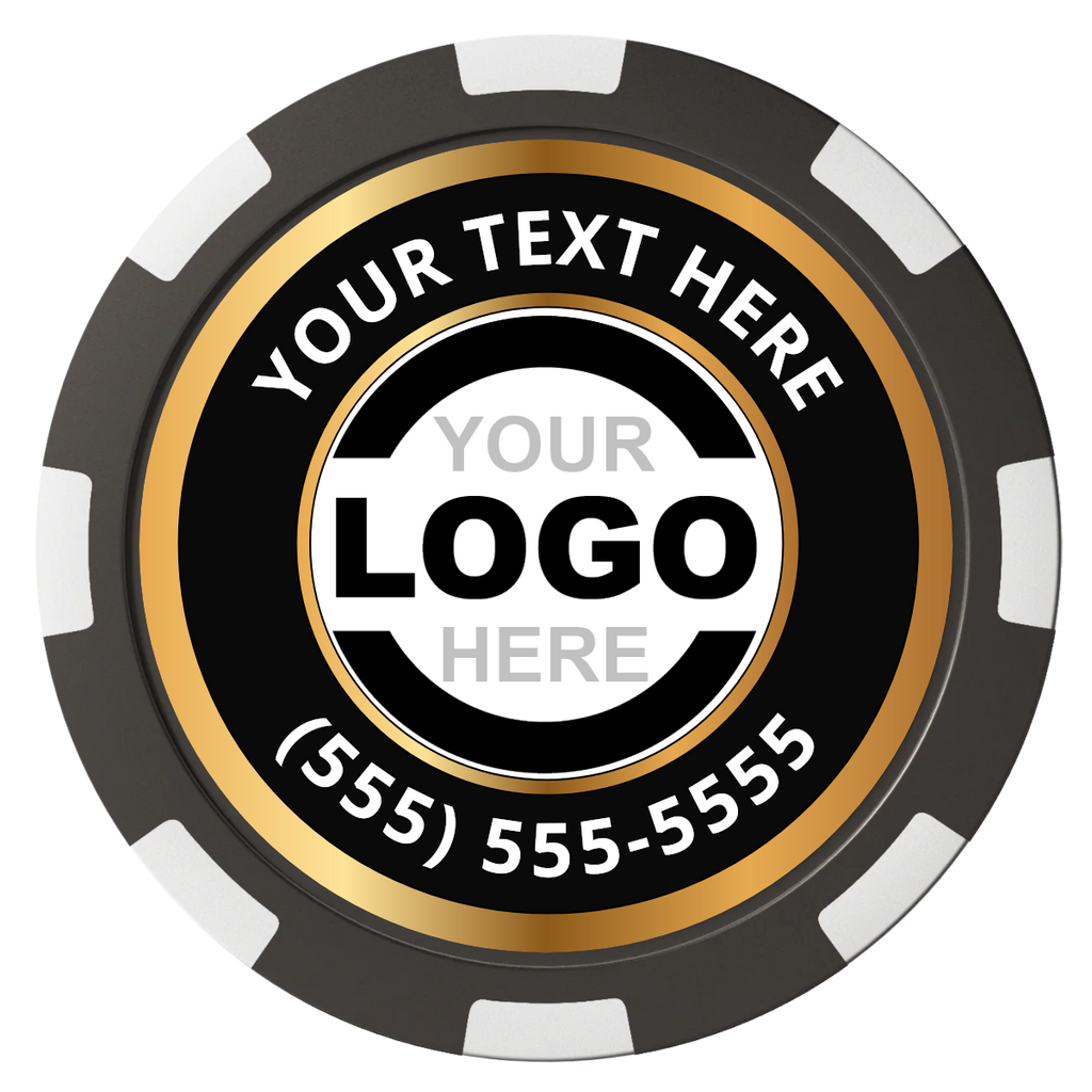 Simple Gold Ring Composite Poker Chips - Black / 8 Spot - Front