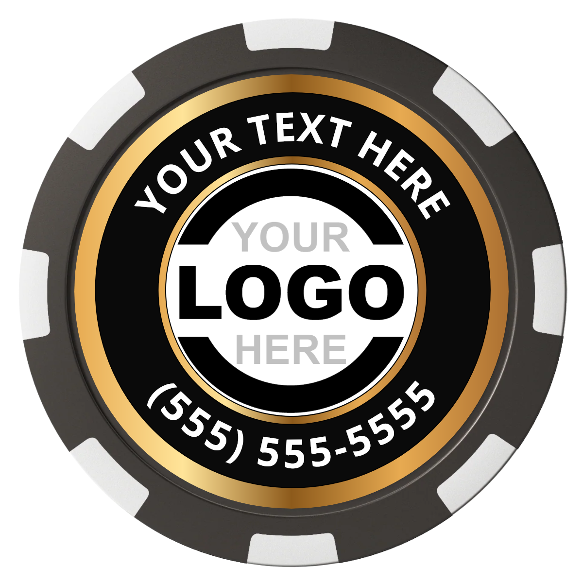 Simple Gold Ring Composite Poker Chips - Black / 8 Spot - Front