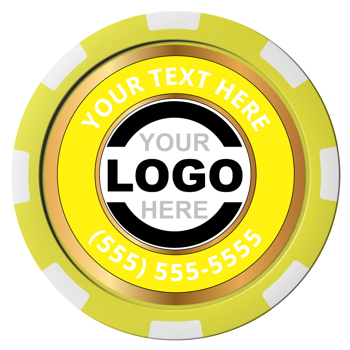 Simple Gold Ring Composite Poker Chips - Yellow / 8 Stripe - Front