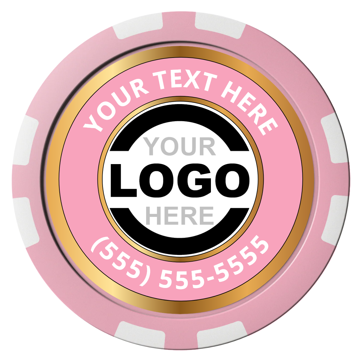 Simple Gold Ring Composite Poker Chips - Pink / 8 Stripe - Front