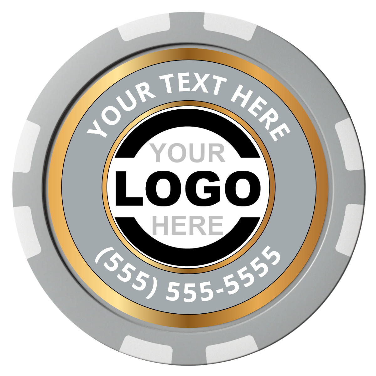 Simple Gold Ring Composite Poker Chips - Gray / 8 Stripe - Front