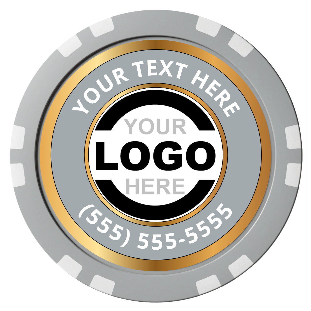 Simple Gold Ring Composite Poker Chips - Gray / Double Stripe - Front